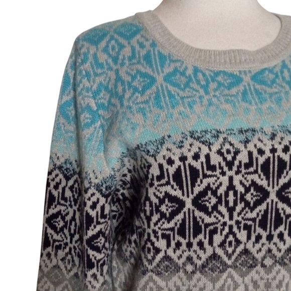 Talbots Nordic Lights Lambswool Blend Fair Isle Ombre Crew Neck Sweater Size Med - Picture 4 of 9